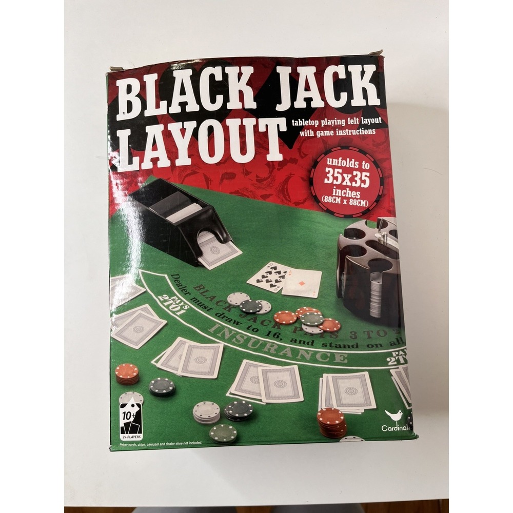 Black Jack Layout Felt Table Top Cover Unfolds to 35 x 35" - NEW- Cardinal